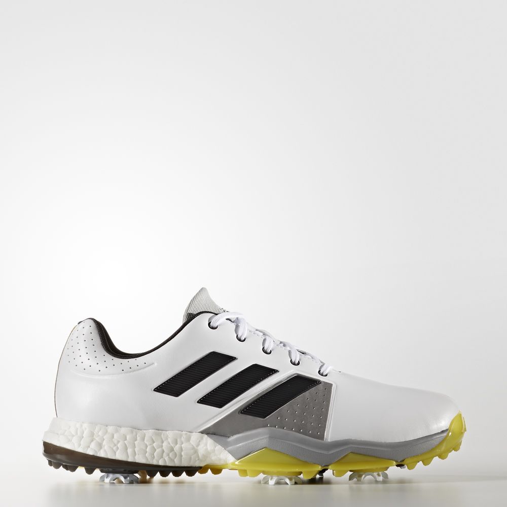 Adidas Adipower Boost 3 - παπουτσια γκολφ ανδρικα - Ασπρα/Βαθυ Γκρι/Κίτρινα,Μέγεθος: EU 36 – 54 2/3